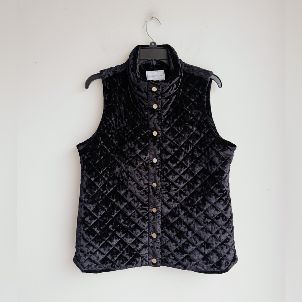 Charter Club Quilted Velvet Puffer Vest Black Cozy Luxe Medium